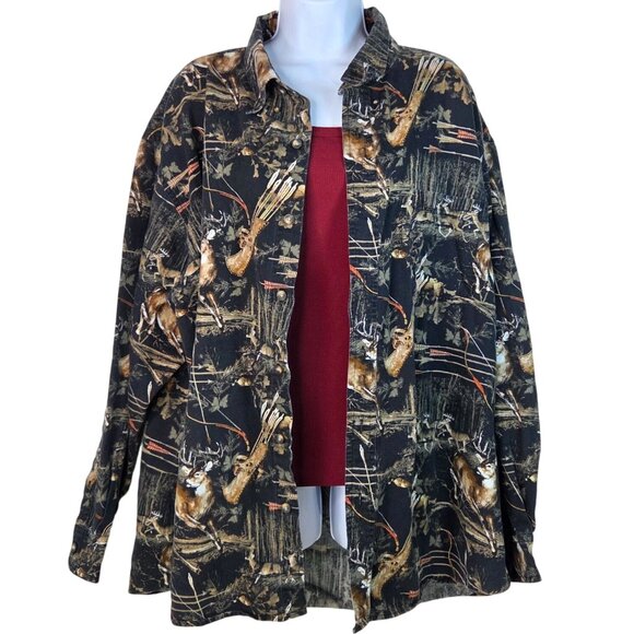 RedHead Mens XXL Button-Down Shirt Deer & Hunting Scene Black 100% Cotton - Picture 2 of 7